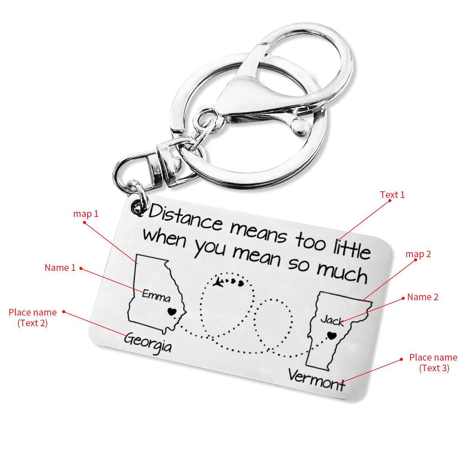 Personalized State Keychain Distance Means Too Little When You Mean So Much Gift for Couple
