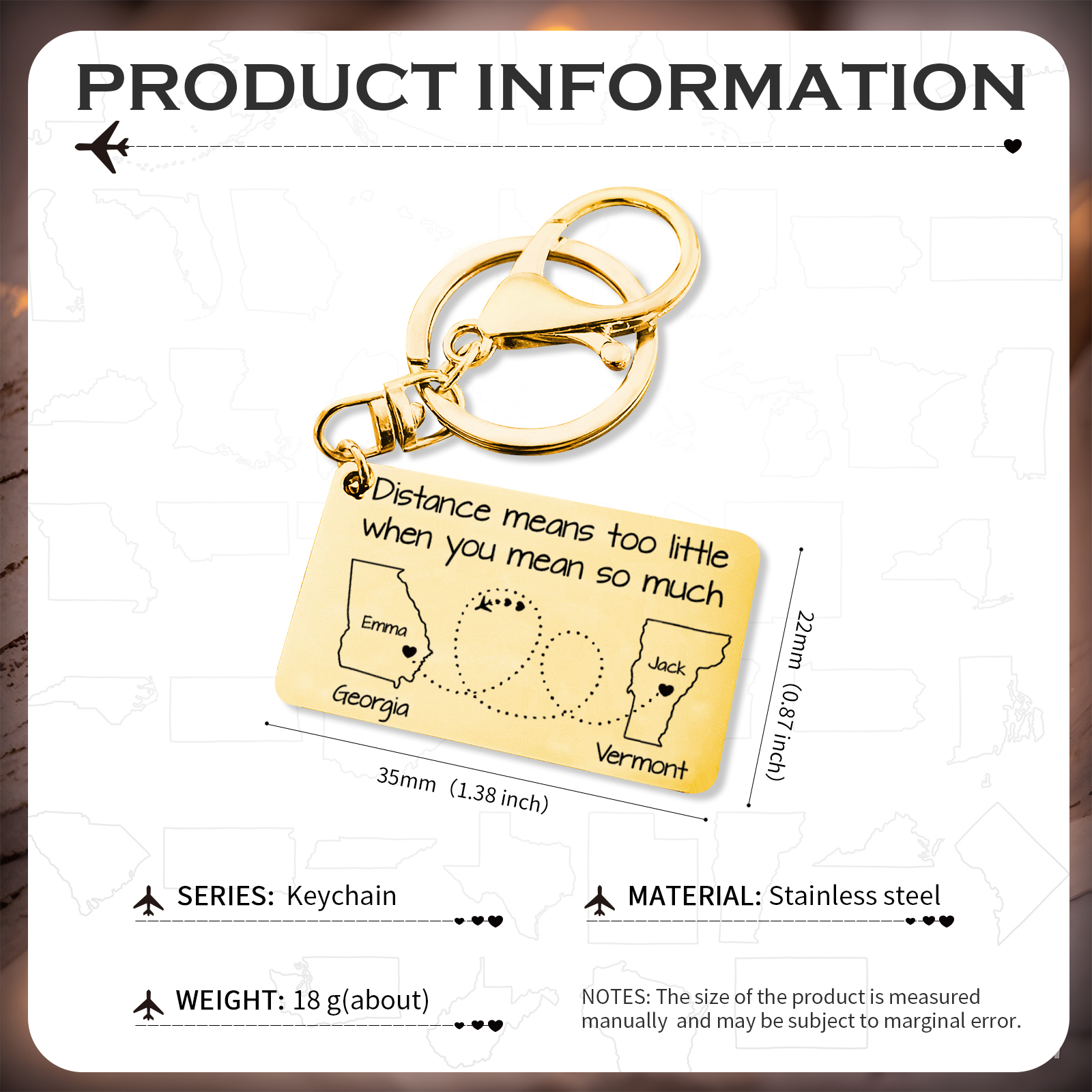 Personalized State Keychain Distance Means Too Little When You Mean So Much Gift for Couple