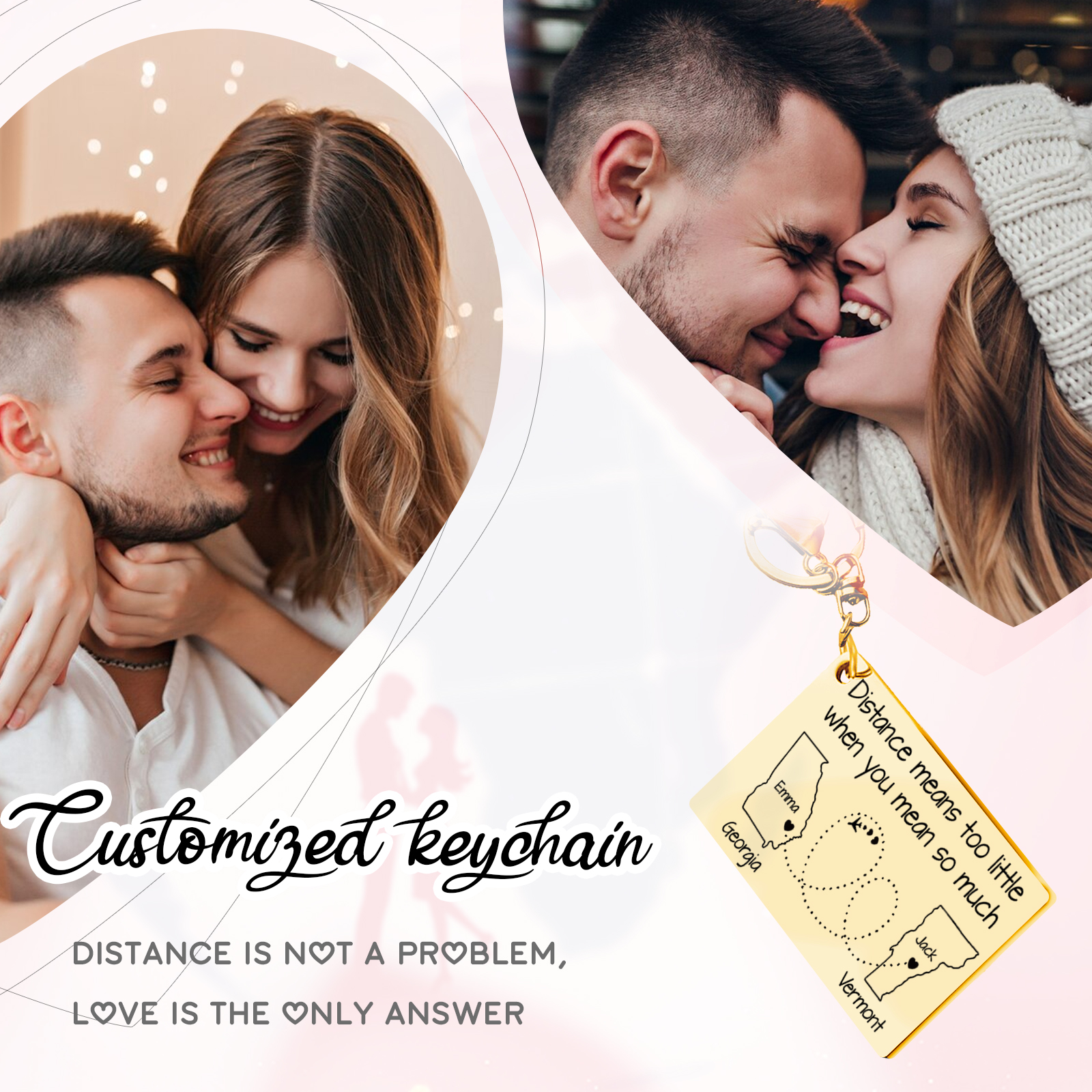 Personalized State Keychain Distance Means Too Little When You Mean So Much Gift for Couple