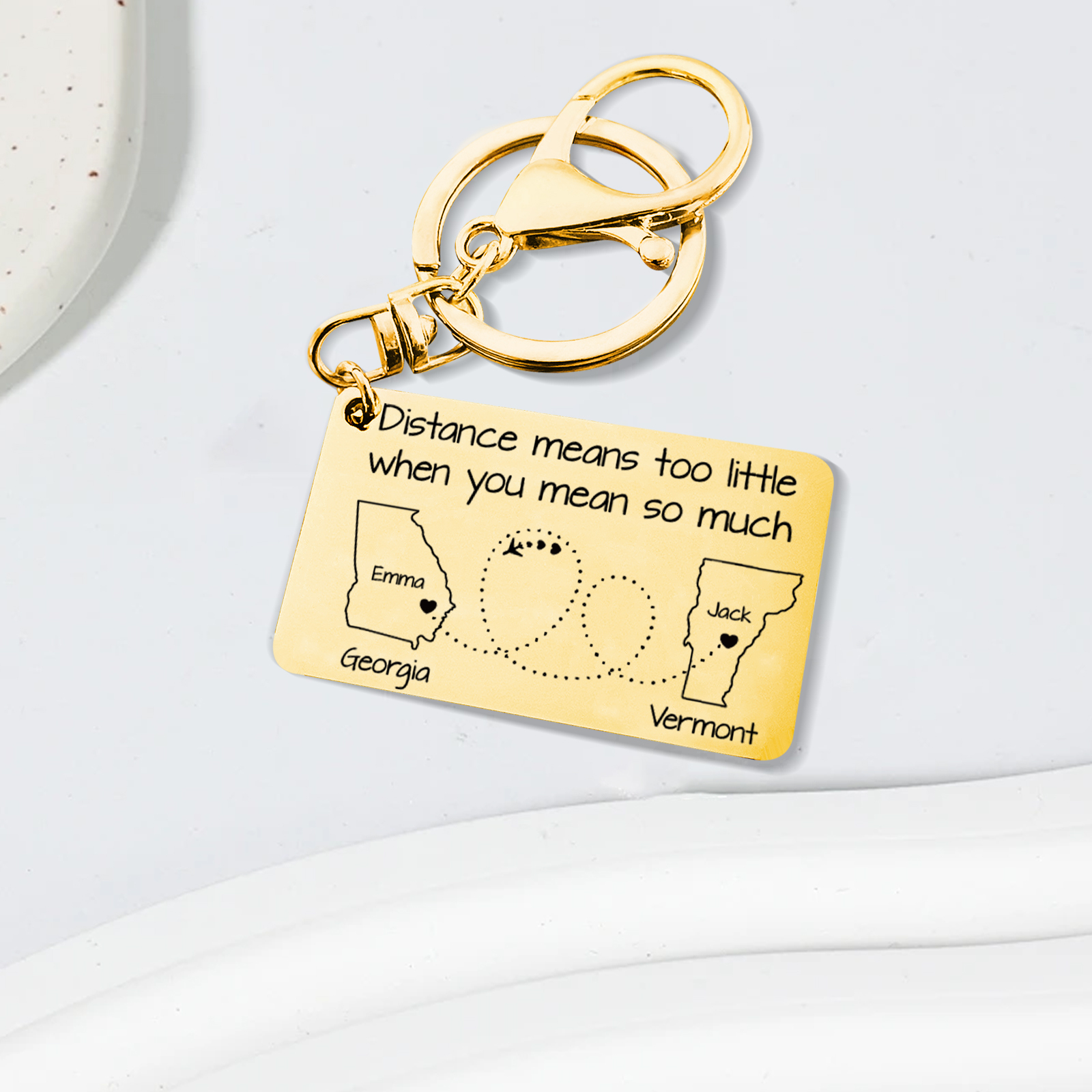 Personalized State Keychain Distance Means Too Little When You Mean So Much Gift for Couple
