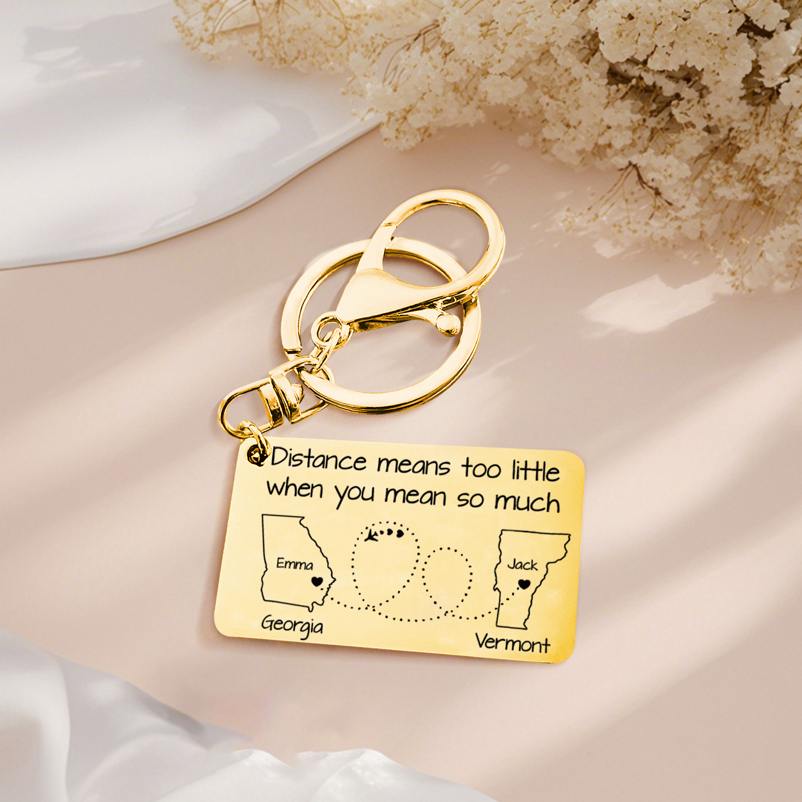 Personalized State Keychain Distance Means Too Little When You Mean So Much Gift for Couple