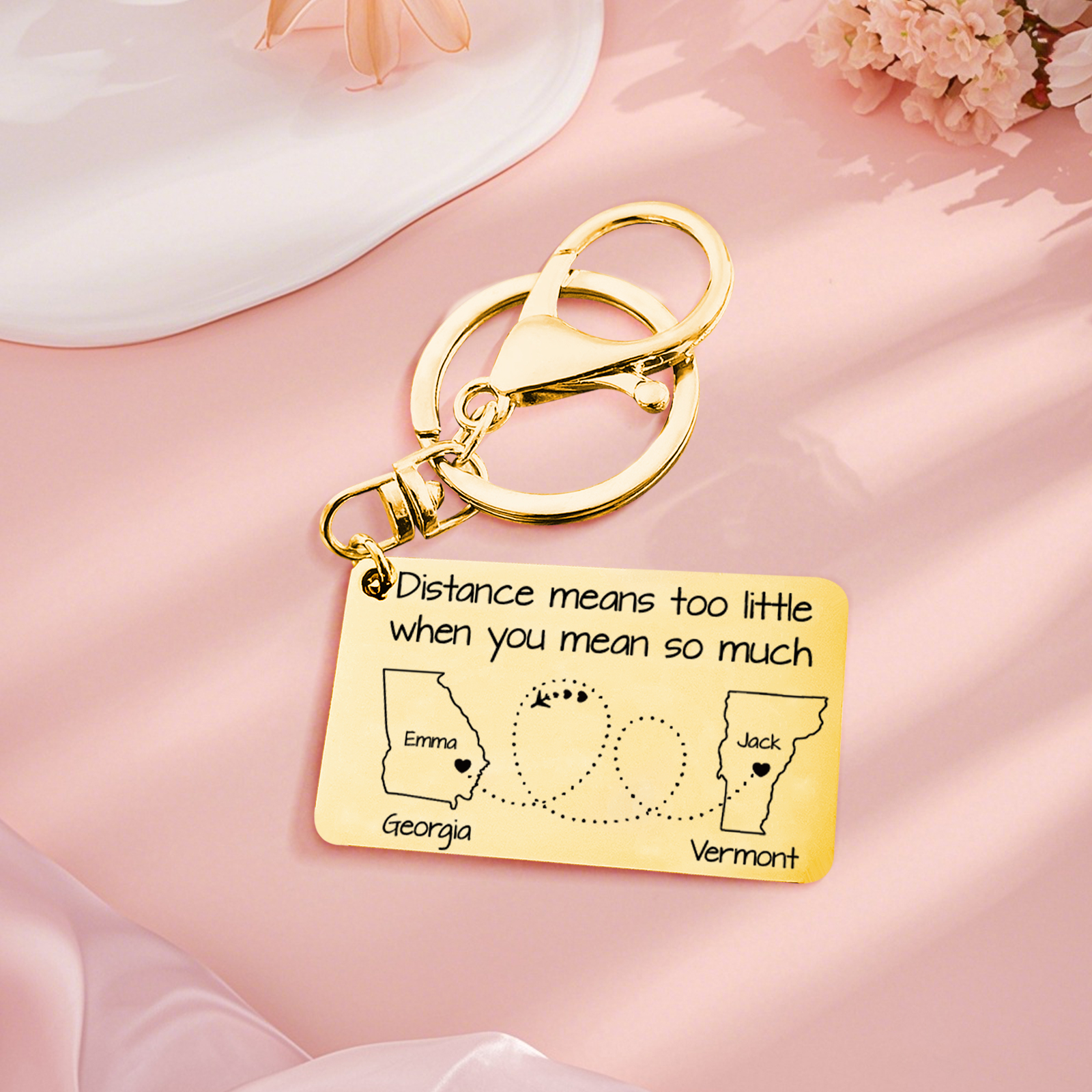 Personalized State Keychain Distance Means Too Little When You Mean So Much Gift for Couple