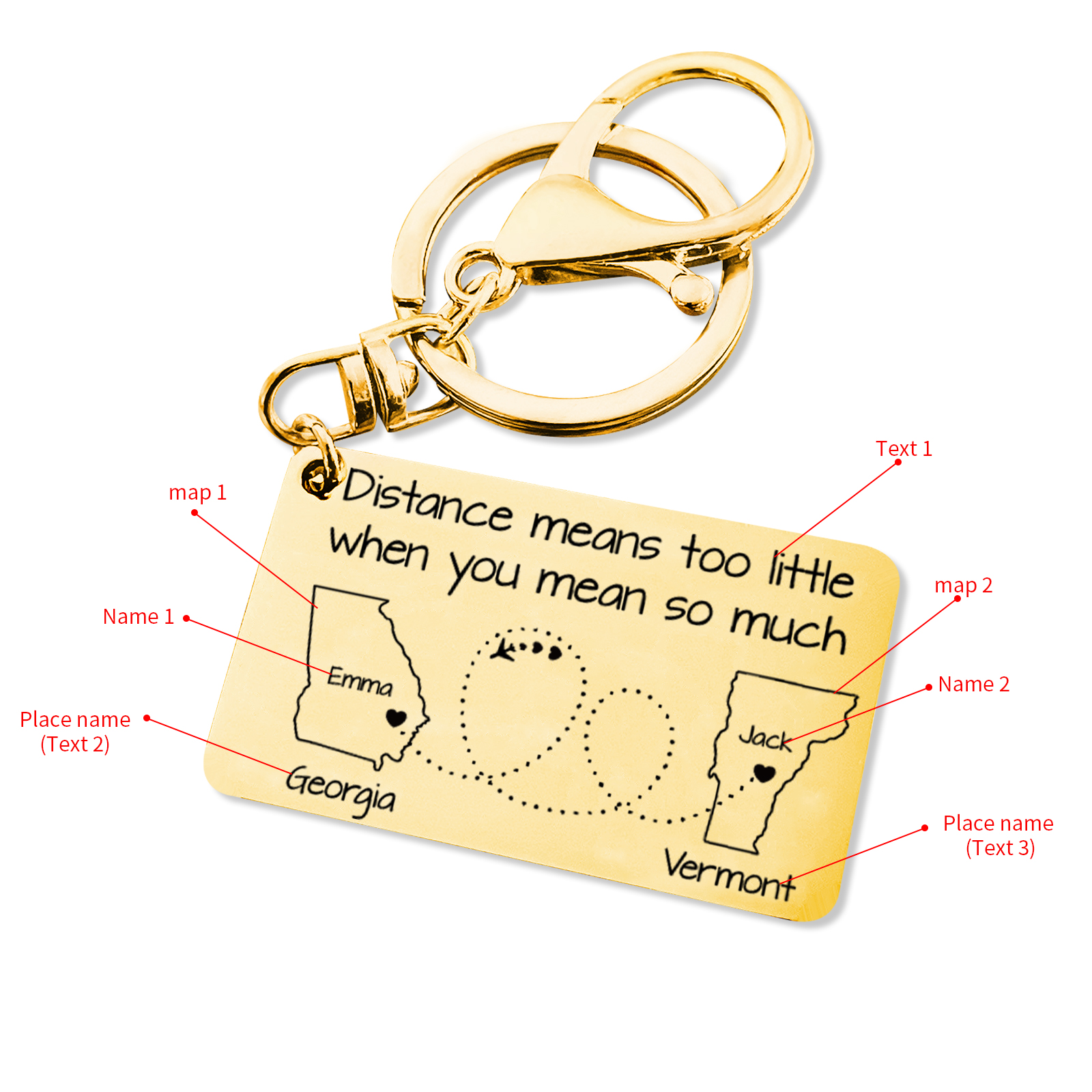 Personalized State Keychain Distance Means Too Little When You Mean So Much Gift for Couple