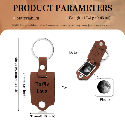 Custom Moon Phase Keychain Personalized Date Leather Keyring Gift for Her or Him