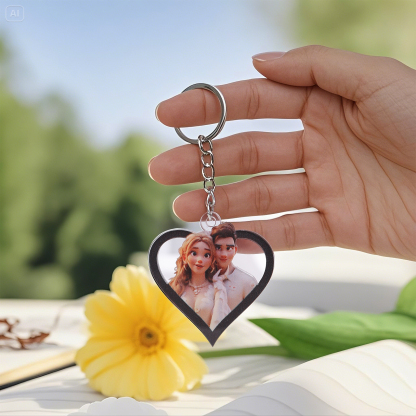 Personalized Cartoon Keychain Heart & Rectangle Styles Valentine’s Day Gift for Him or Her