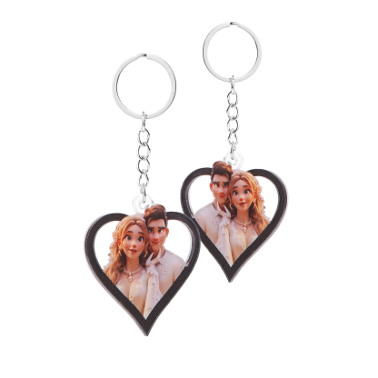 Personalized Cartoon Keychain Heart & Rectangle Styles Valentine’s Day Gift for Him or Her