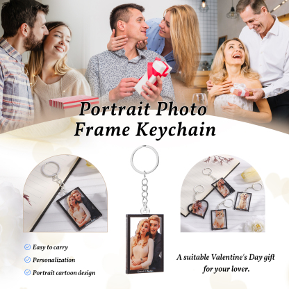 Personalized Cartoon Keychain Heart & Rectangle Styles Valentine’s Day Gift for Him or Her