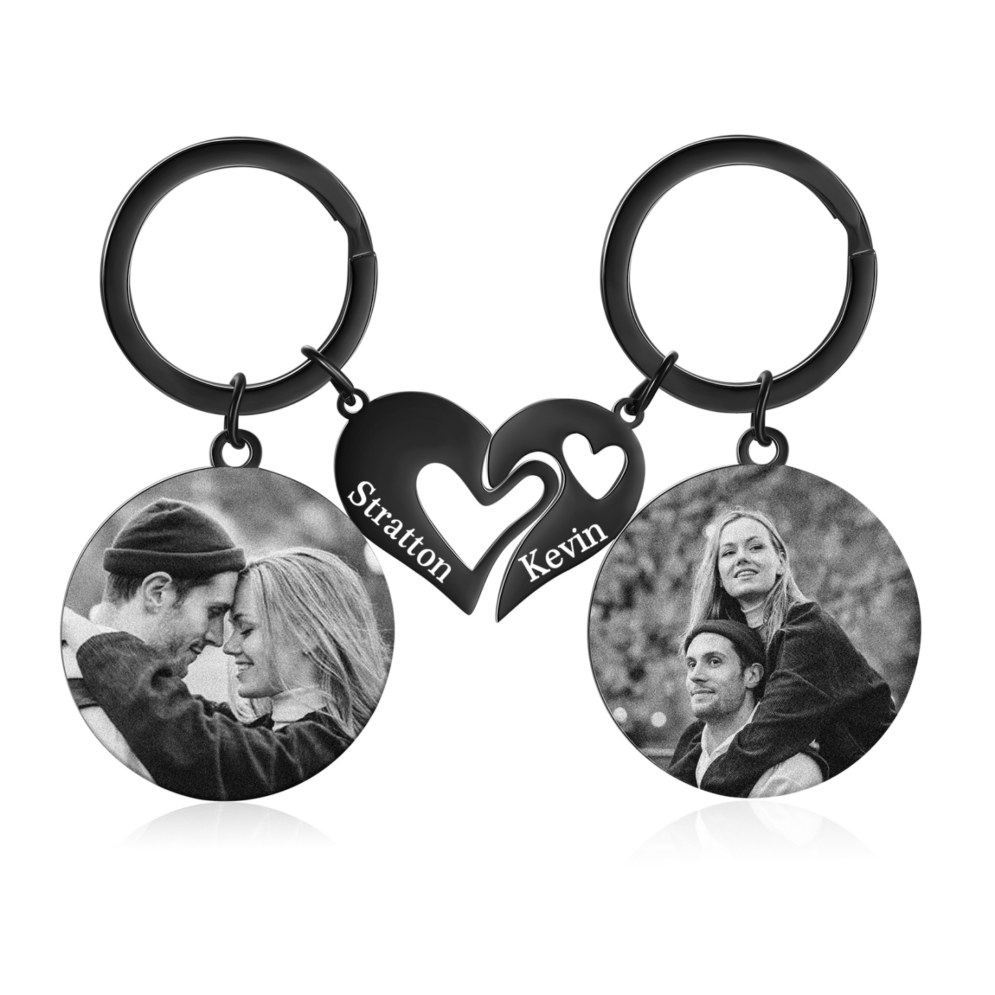 Personalized Keychain Heart Puzzle with Customized Engraved Photos and Names Gift for Couple