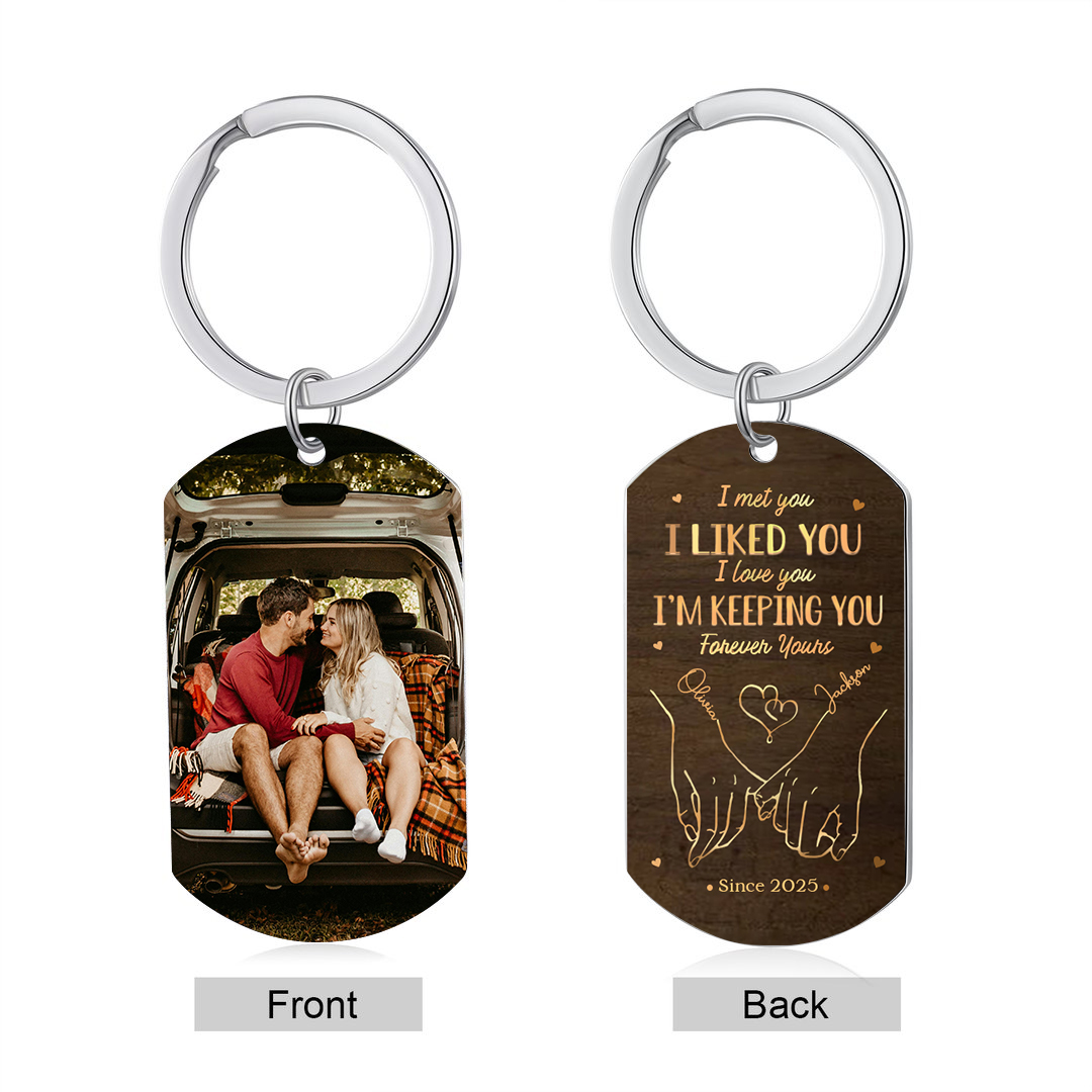 Personalized Keychain Pinky Promise I Met You I Liked Yo, I Love You Gift for Couple