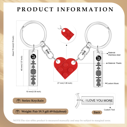 Personalized Spotify Heart Keychain Set – Custom Brick Heart Matching Keepsake for Couples | Lorajewel
