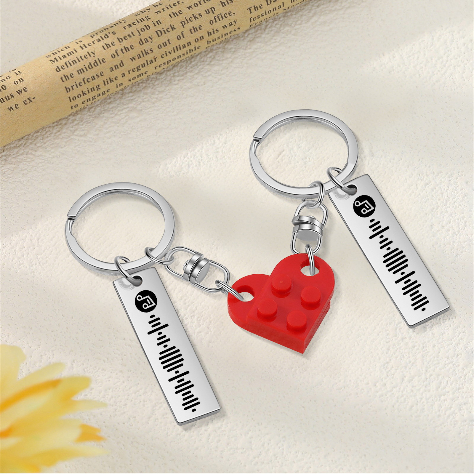 Personalized Spotify Heart Keychain Set – Custom Brick Heart Matching Keepsake for Couples | Lorajewel