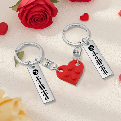 Personalized Spotify Heart Keychain Set – Custom Brick Heart Matching Keepsake for Couples | Lorajewel