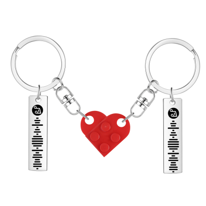 Personalized Spotify Heart Keychain Set – Custom Brick Heart Matching Keepsake for Couples | Lorajewel