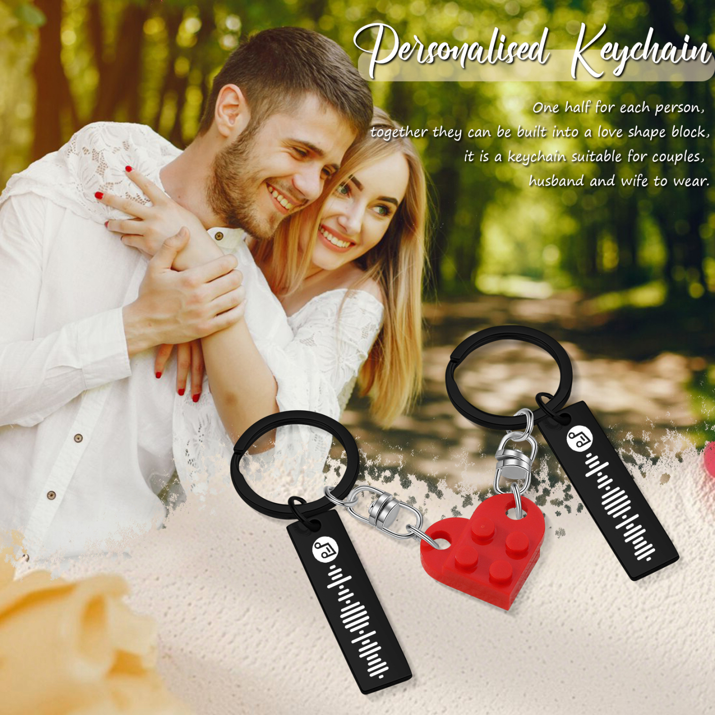 Personalized Spotify Heart Keychain Set – Custom Brick Heart Matching Keepsake for Couples | Lorajewel