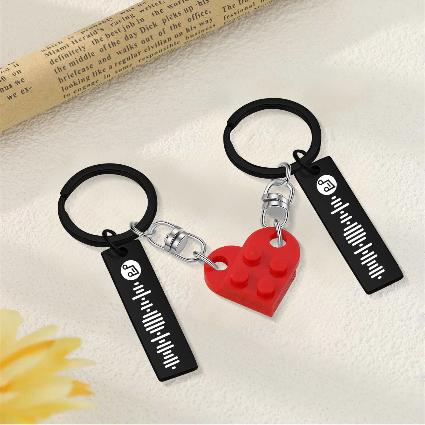Personalized Spotify Heart Keychain Set – Custom Brick Heart Matching Keepsake for Couples | Lorajewel
