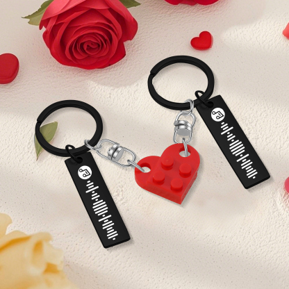 Personalized Spotify Heart Keychain Set – Custom Brick Heart Matching Keepsake for Couples | Lorajewel