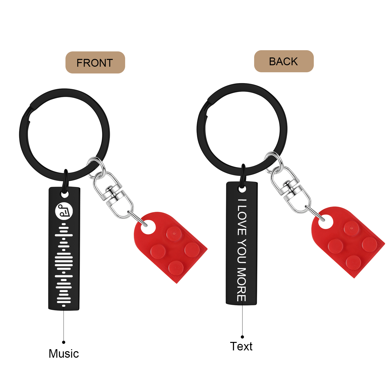 Personalized Spotify Heart Keychain Set – Custom Brick Heart Matching Keepsake for Couples | Lorajewel