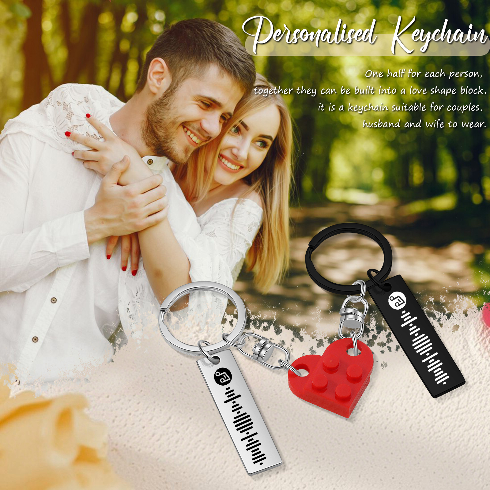 Personalized Spotify Heart Keychain Set – Custom Brick Heart Matching Keepsake for Couples | Lorajewel