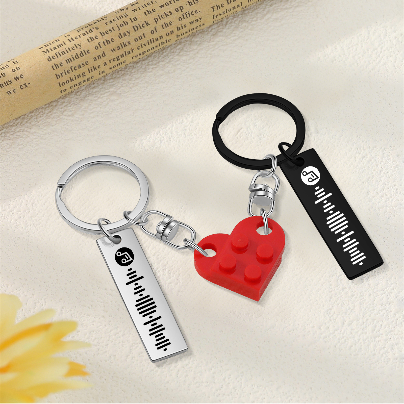Personalized Spotify Heart Keychain Set – Custom Brick Heart Matching Keepsake for Couples | Lorajewel