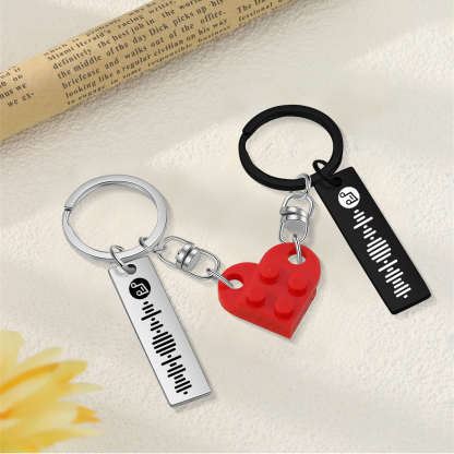 Personalized Spotify Heart Keychain Set – Custom Brick Heart Matching Keepsake for Couples | Lorajewel