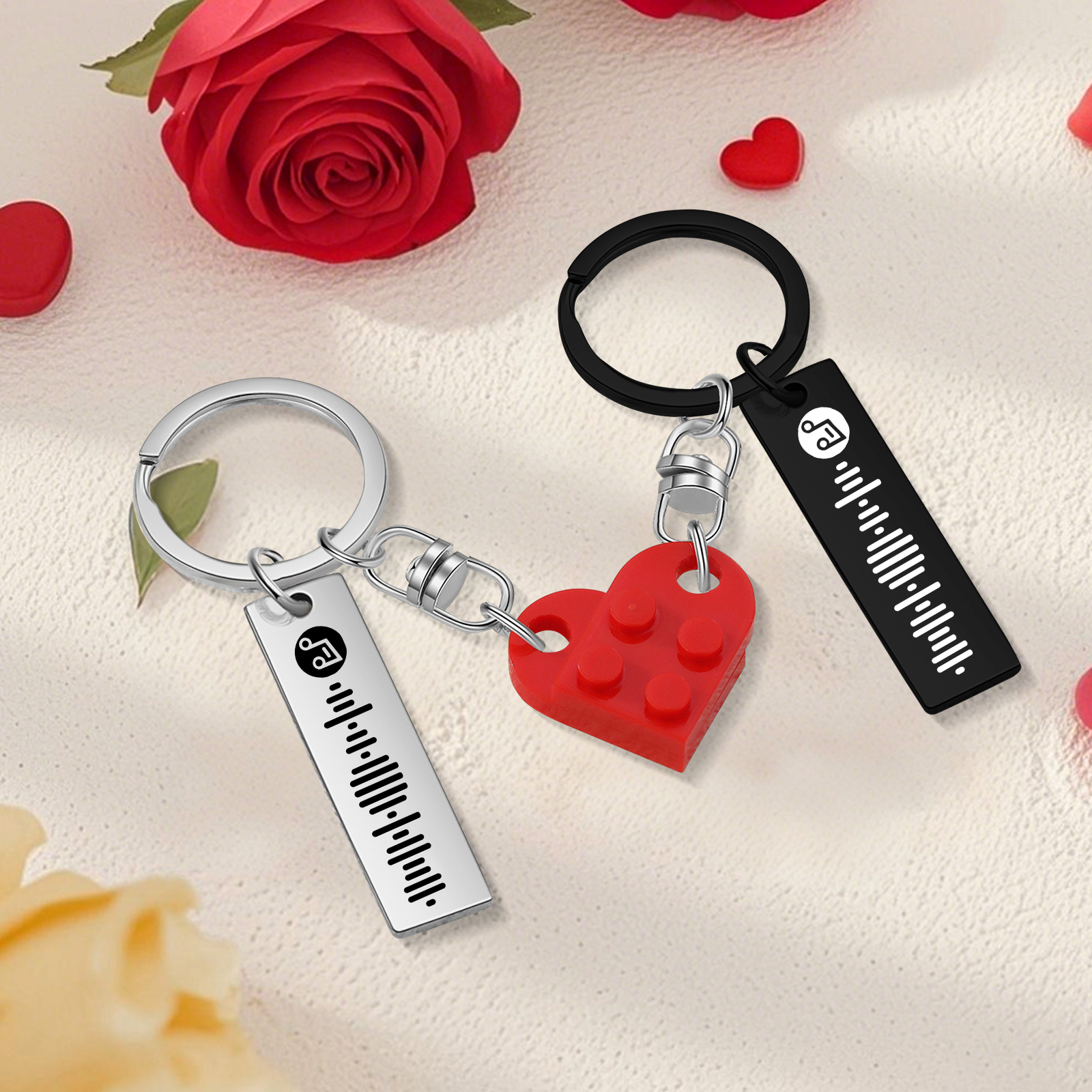 Personalized Spotify Heart Keychain Set – Custom Brick Heart Matching Keepsake for Couples | Lorajewel