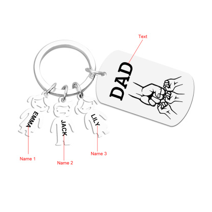 Personalised Keyring , Custom 3 Names & Engraved Text Gift for Dad | Jessemade