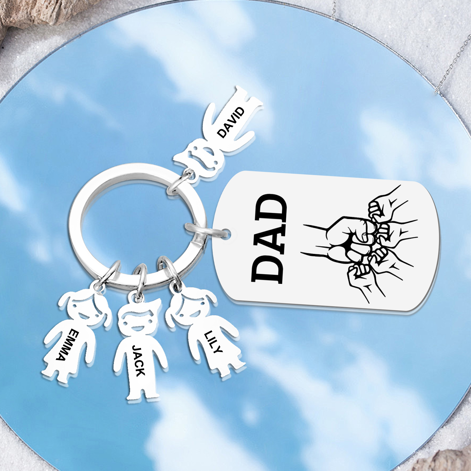 Personalised Keyring , Custom 4 Names & Engraved Text Gift for Dad | Jessemade