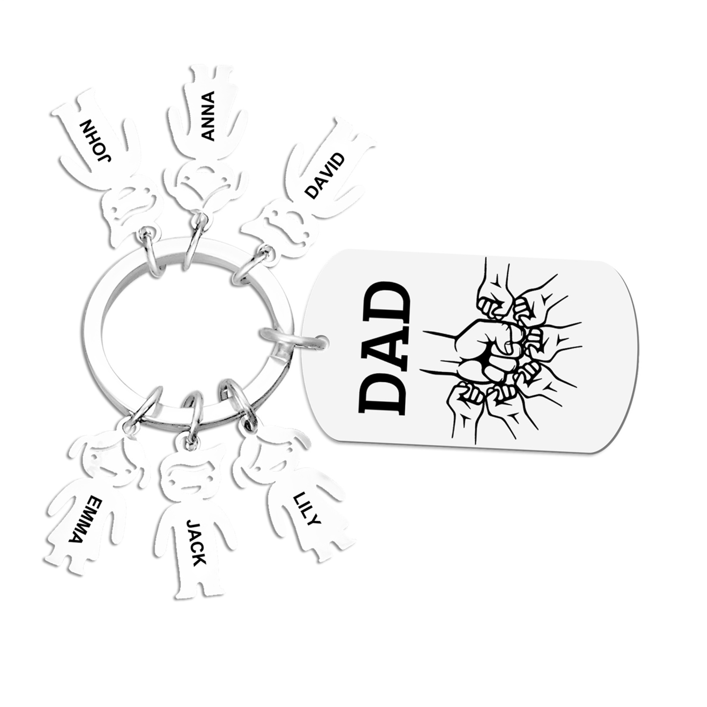 Personalized Keyring , Custom 6 Names & Engraved Text Gift for Dad | Lorajewel