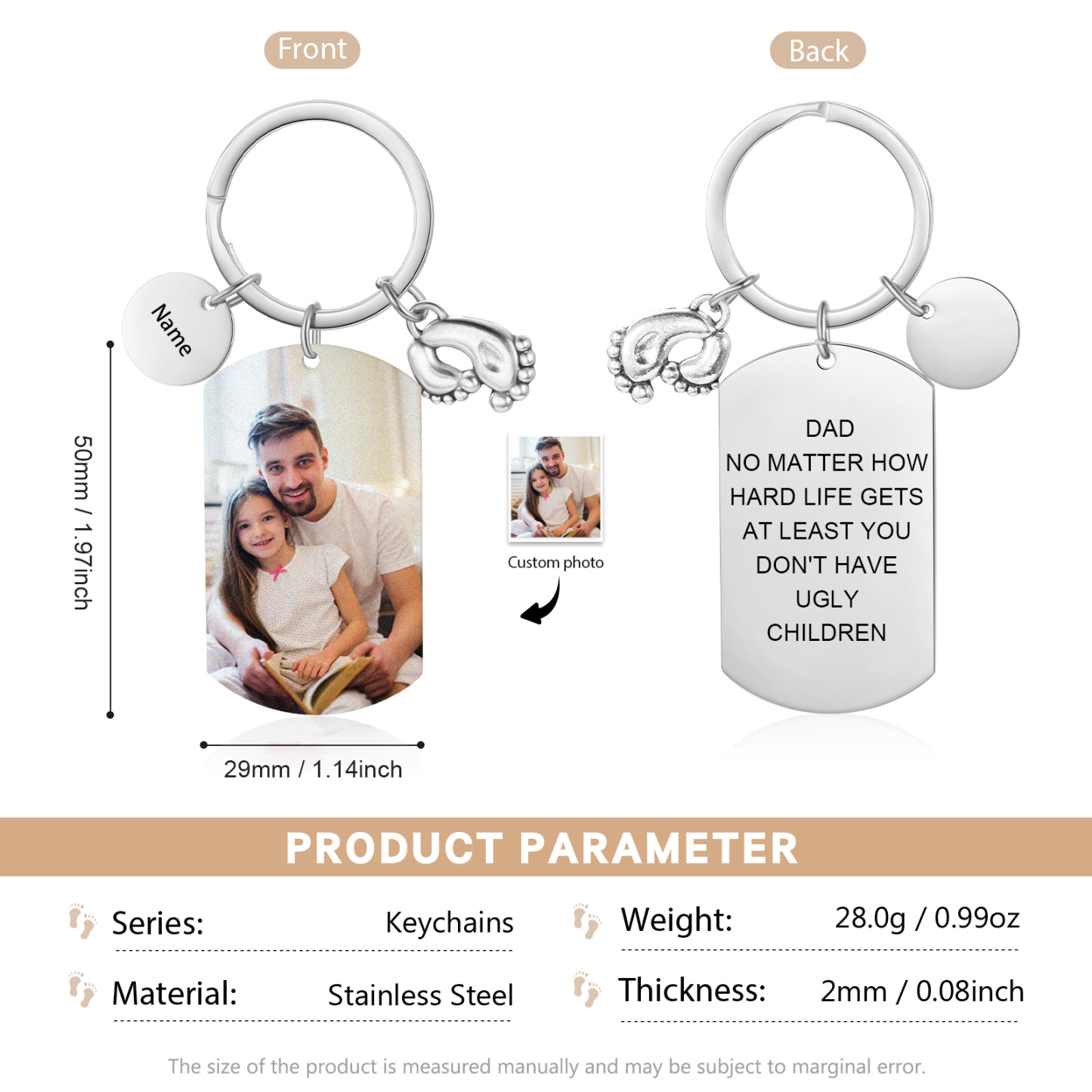 Personalised Name & Photo Keyring, Custom No Matter How Life Gets Gift for Dad | Jessemade