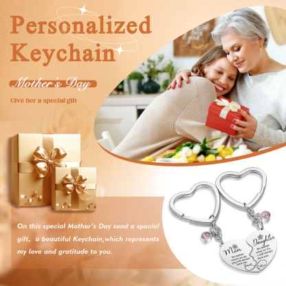 Personalized Mom & Daughter Birthstone Heart Keychain – Keepsake Gift for Mother's Day | Lorajewel