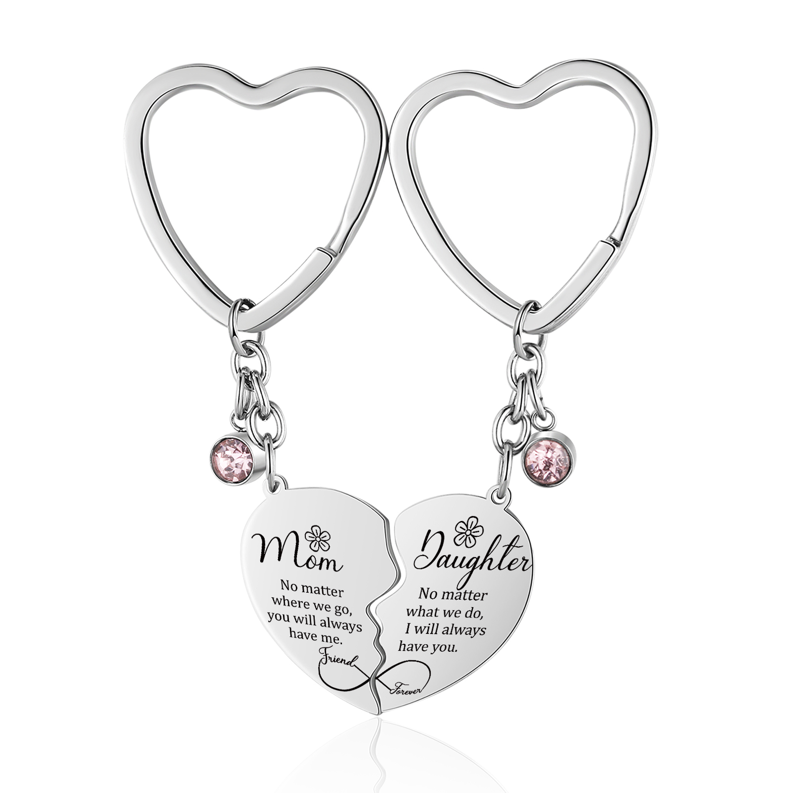 Personalized Mom & Daughter Birthstone Heart Keychain – Keepsake Gift for Mother's Day | Lorajewel
