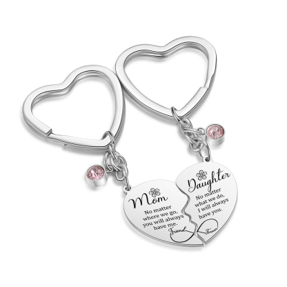 Personalized Mom & Daughter Birthstone Heart Keychain – Keepsake Gift