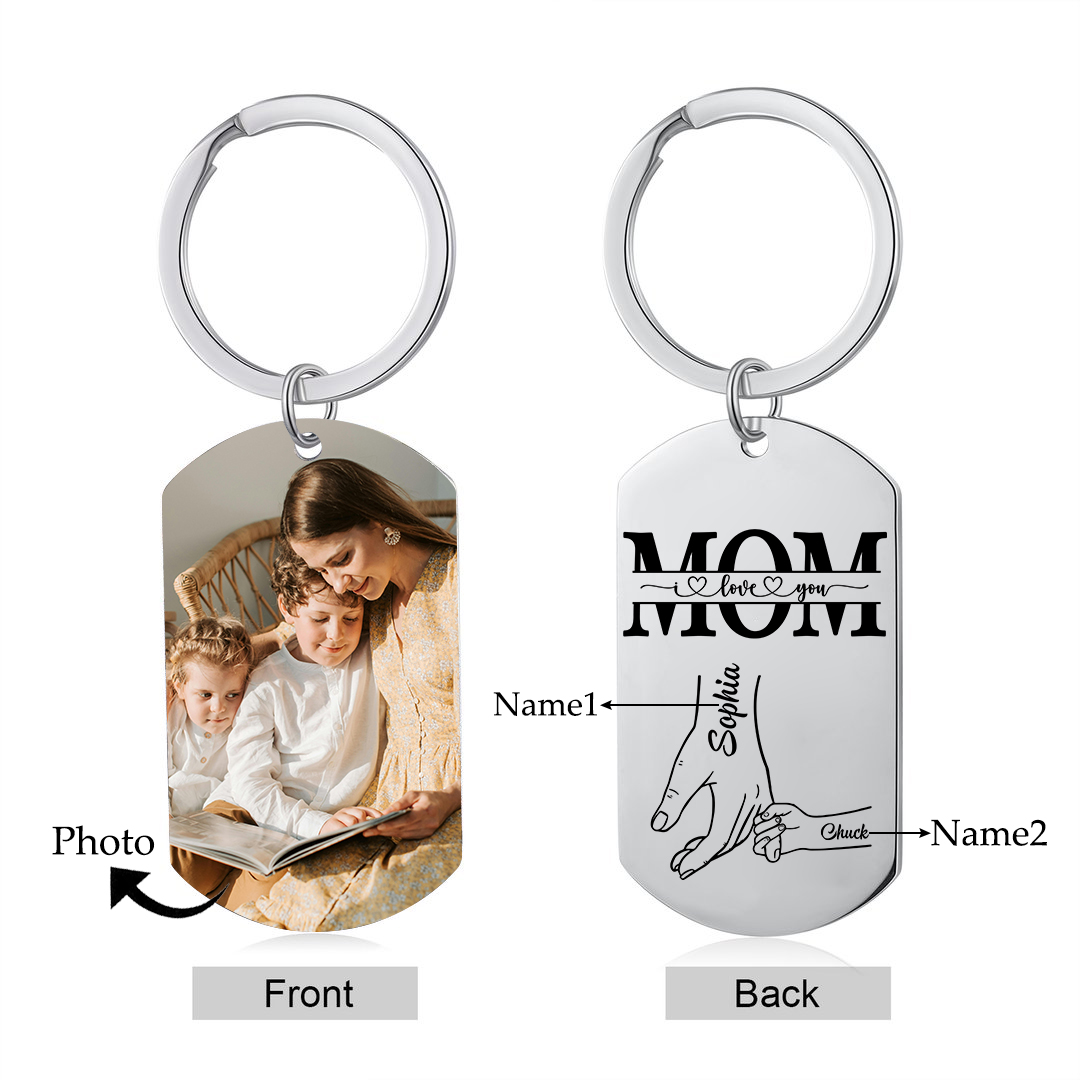 Personalized Keychain Engrave 1 Name & 1 Photo - Gift for Mother's Day | Lorajewel
