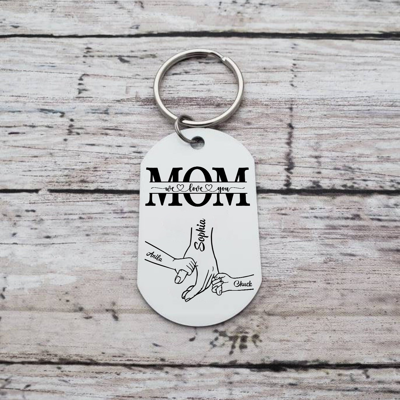 Personalized Keychain Engrave 3 Names & 1 Photo - Gift for Mother's Day | Lorajewel