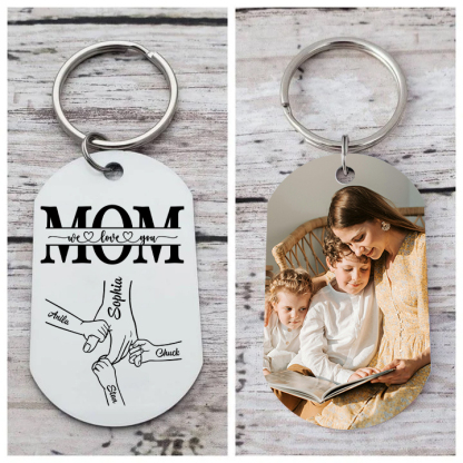 Personalized Keychain Engrave 4 Names & 1 Photo - Gift for Mother's Da