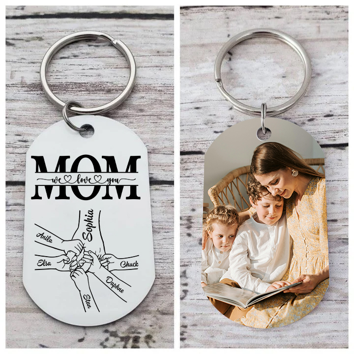 Personalized Keychain Engrave 6 Names & 1 Photo - Gift for Mother's Day | Lorajewel