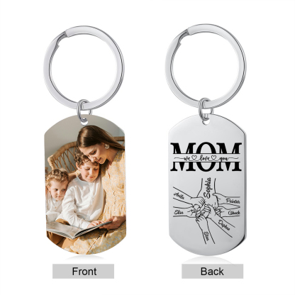 Personalized Keychain Engrave 7 Names & 1 Photo - Gift for Mother's Day | Lorajewel
