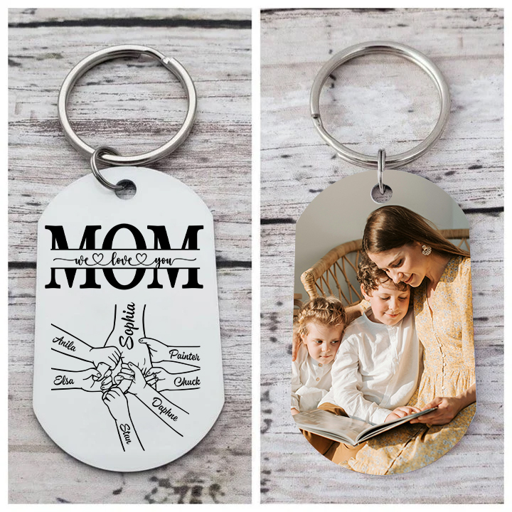 Personalized Keychain Engrave 7 Names & 1 Photo - Gift for Mother's Day | Lorajewel