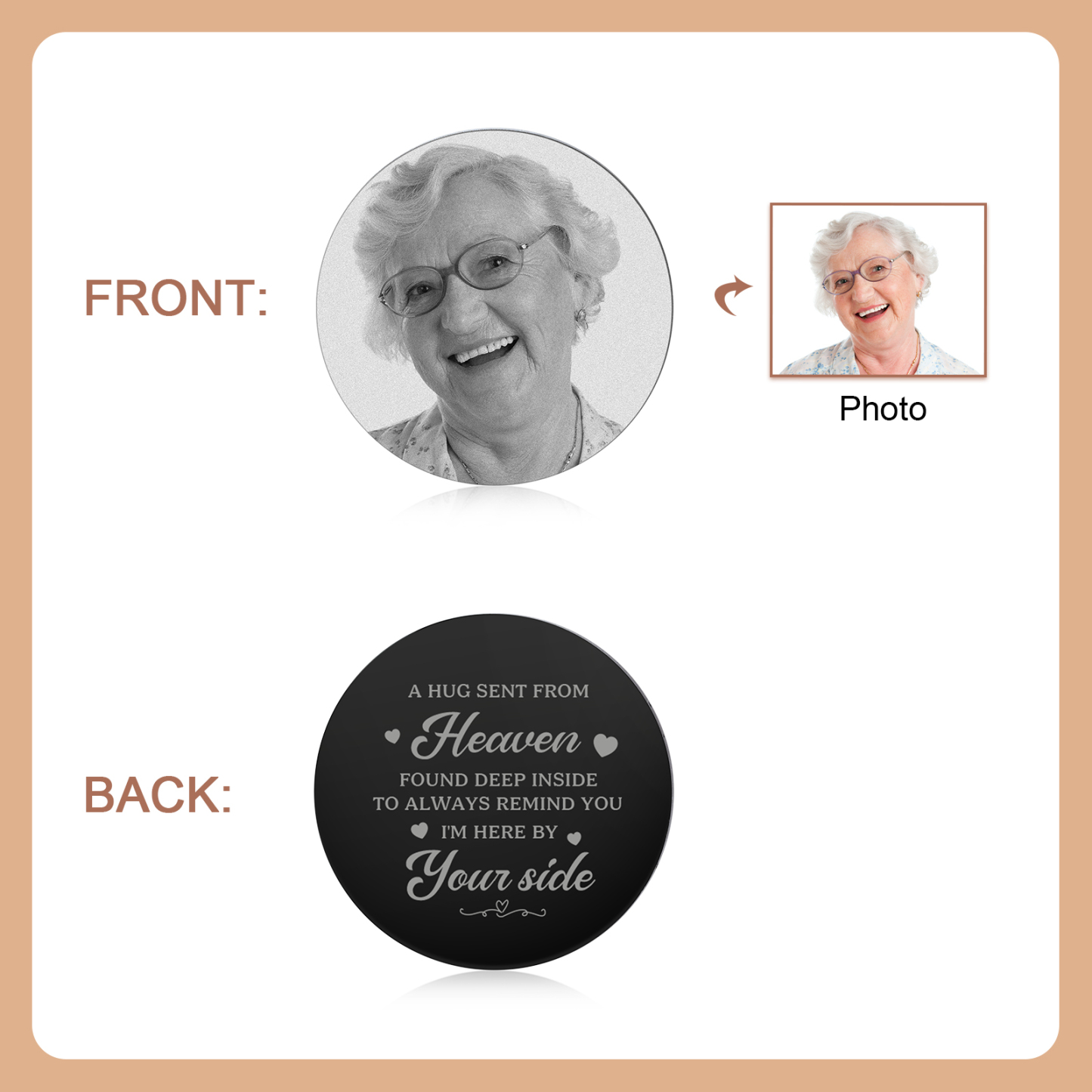 Personalized Photo Keyring with Hidden Message – A Hug from Heaven | Lorajewel