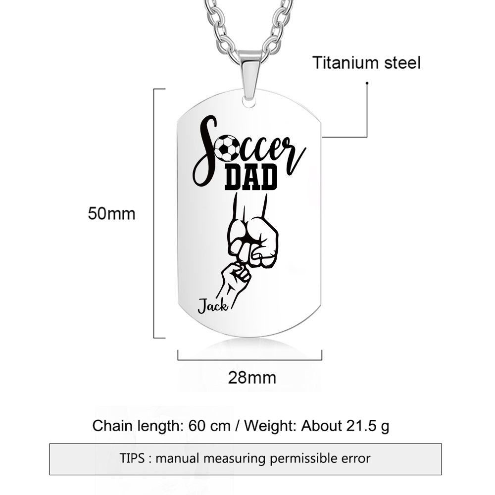 Engraved ‘Soccer Dad’ Necklace – Custom Dog Tag with 1 Photo & 1 Name– Personalized Father’s Day Present for Him | Lorajewel
