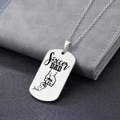 Engraved ‘Soccer Dad’ Necklace – Custom Dog Tag with 1 Photo & 1 Name– Personalized Father’s Day Present for Him | Lorajewel