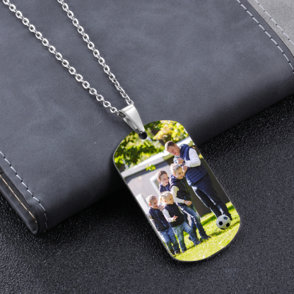 Engraved ‘Soccer Dad’ Necklace – Custom Dog Tag with 1 Photo & 4 Names – Personalized Father’s Day Present for Him | Lorajewel