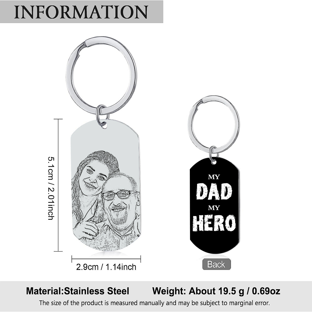 Personalized Name and Photo Father Keyring Gifts for Dad - " My Dad My Hero" | Lorajewel