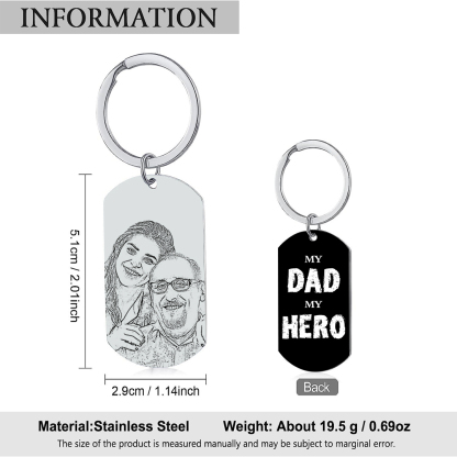 Personalized Name and Photo Father Keyring Gifts for Dad - " My Dad My Hero" | Lorajewel