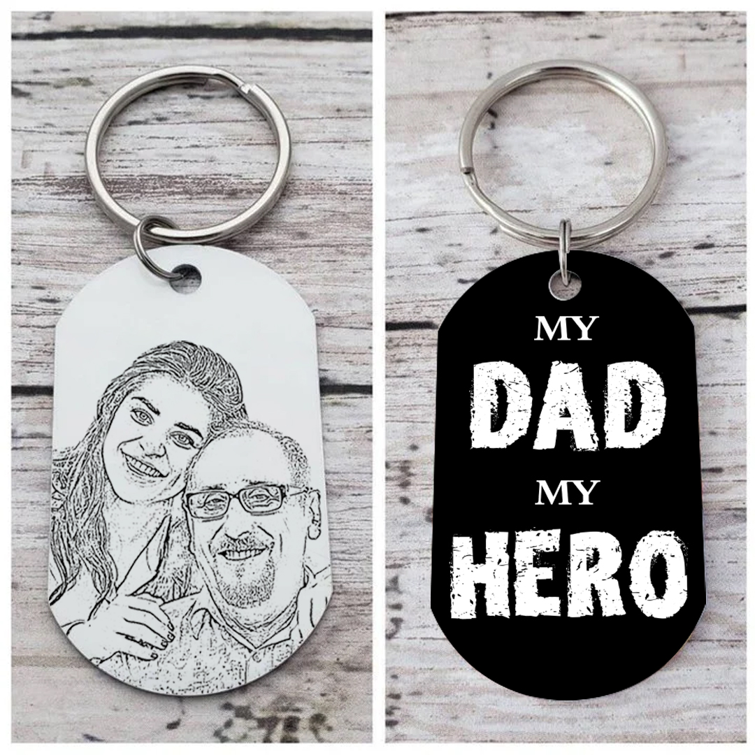 Personalized Name and Photo Father Keyring Gifts for Dad - " My Dad My Hero" | Lorajewel