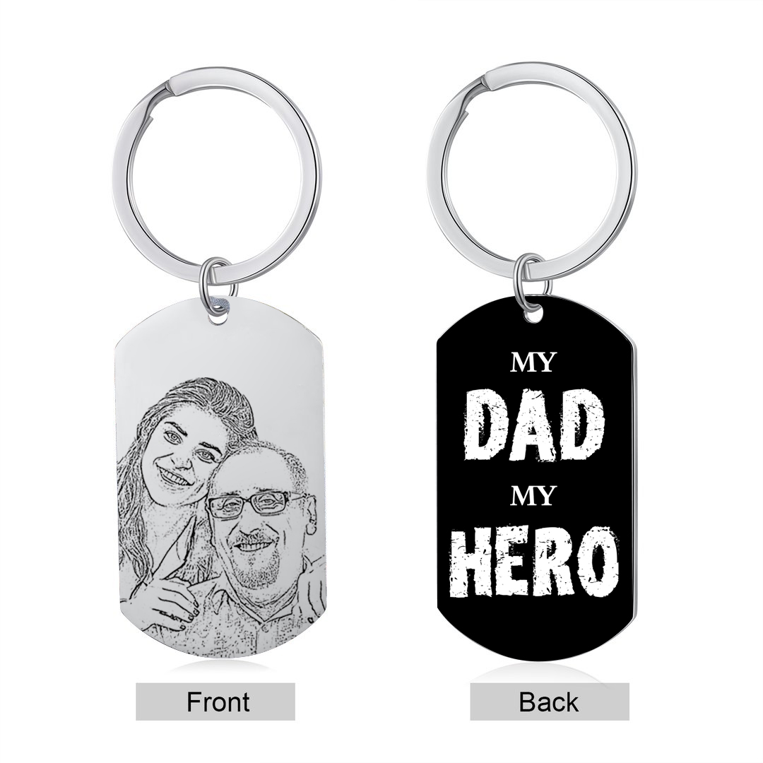 Personalized Name and Photo Father Keyring Gifts for Dad - " My Dad My Hero" | Lorajewel