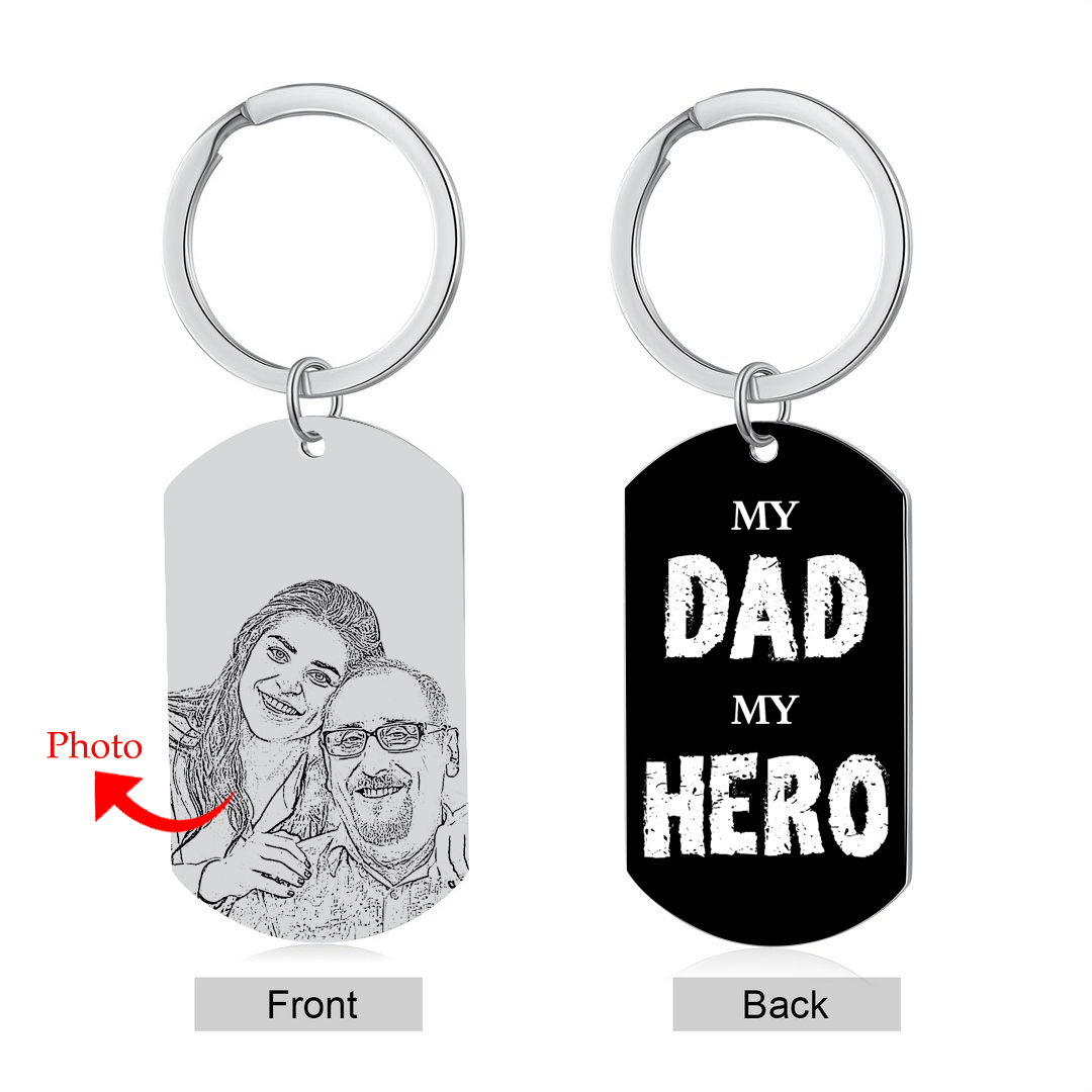 Personalized Name and Photo Father Keyring Gifts for Dad - " My Dad My Hero" | Lorajewel