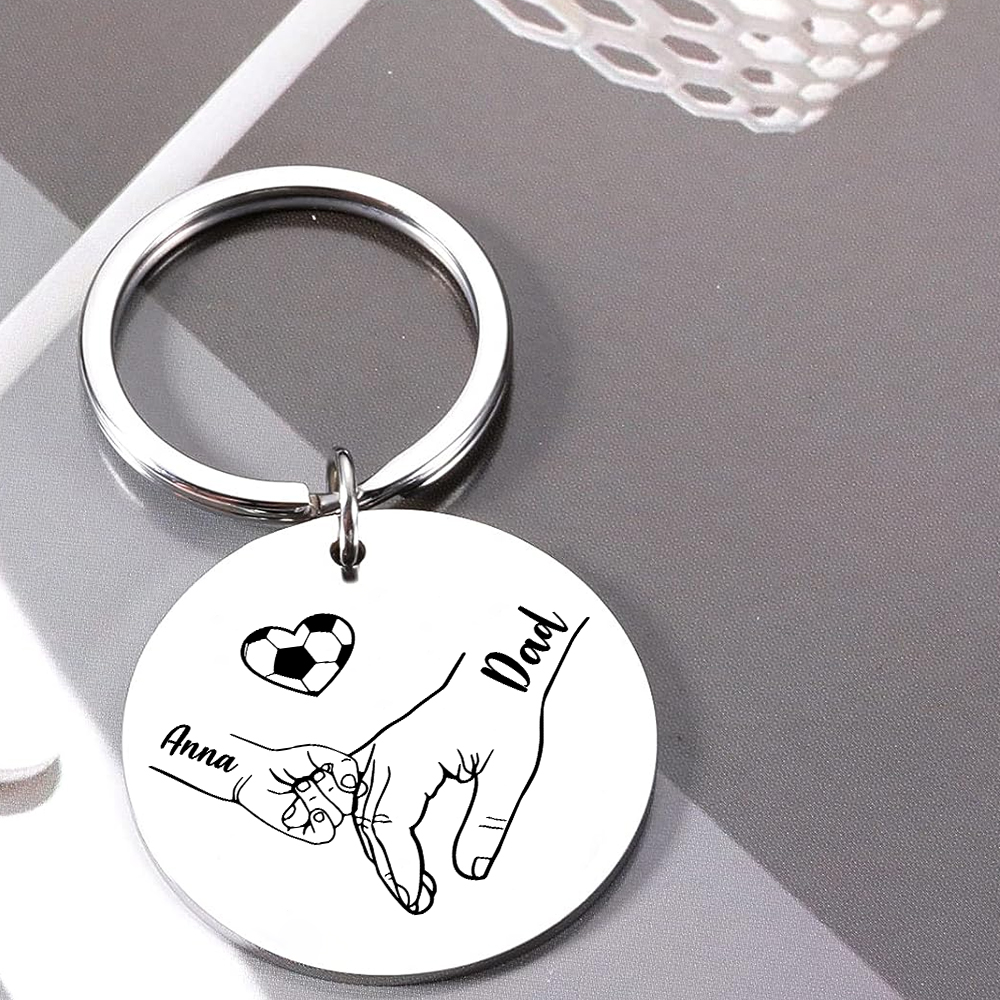 Personalized 2 Names & 1 Photo Keychain – Custom Names & Football Design Gift for Father’s Day | Lorajewel