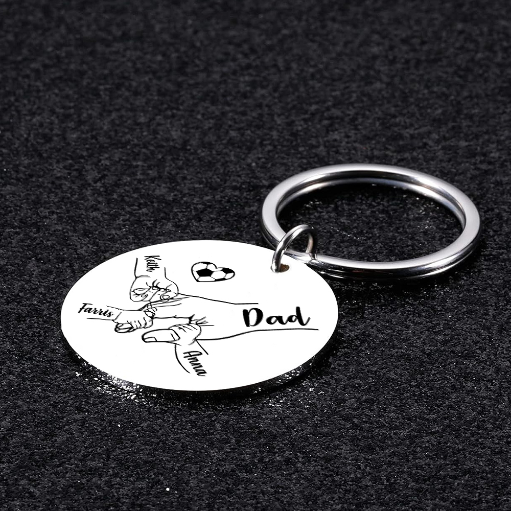 Personalized 4 Names & 1 Photo Keychain – Custom Names & Football Design Gift for Father’s Day | Lorajewel