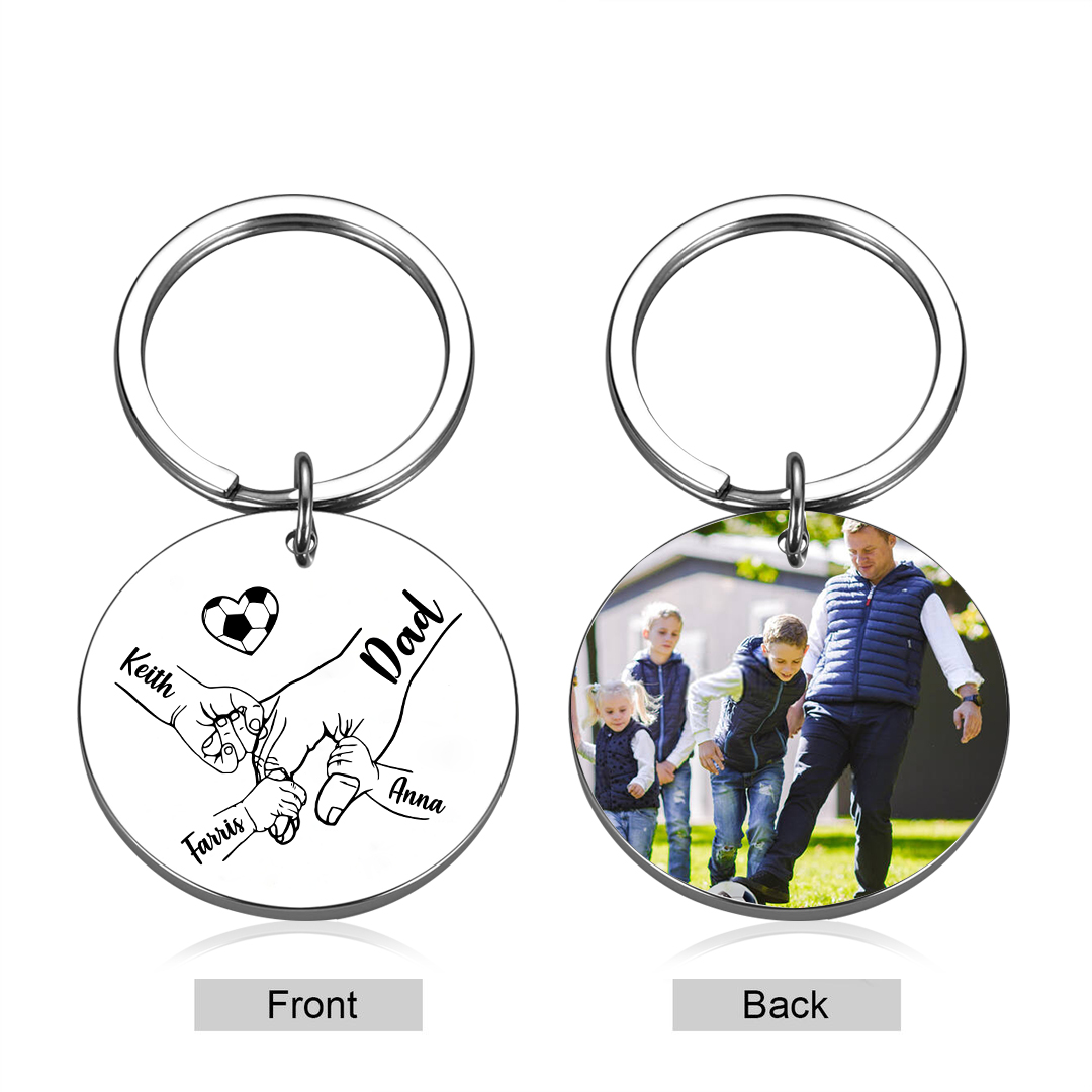 Personalized 4 Names & 1 Photo Keychain – Custom Names & Football Design Gift for Father’s Day | Lorajewel